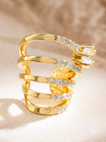 Rubans 18K Gold-Plated Cubic Zirconia Studded Spiral Openable Ear Cuff Earring â€“ 1 Piece Pack Earrings