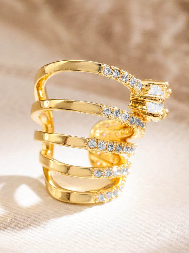 Rubans 18K Gold-Plated Cubic Zirconia Studded Spiral Openable Ear Cuff Earring â€“ 1 Piece Pack Earrings