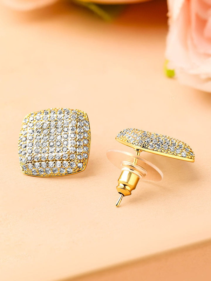 Rubans 18K Gold-Plated Cubic Zirconia Studded Square Stud Earrings Earrings