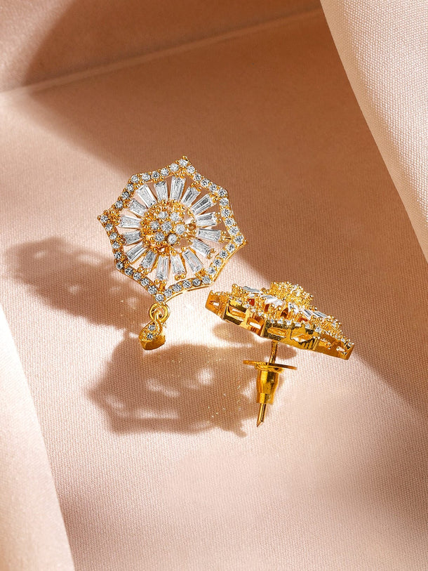 Rubans 18K Gold-Plated Cubic Zirconia Studded Starburst Drop Classic Pendant Necklace Set Jewellery Set