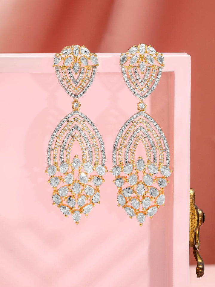 Rubans 18K Gold-Plated Cubic Zirconia Studded Statement Drop Earrings Earrings