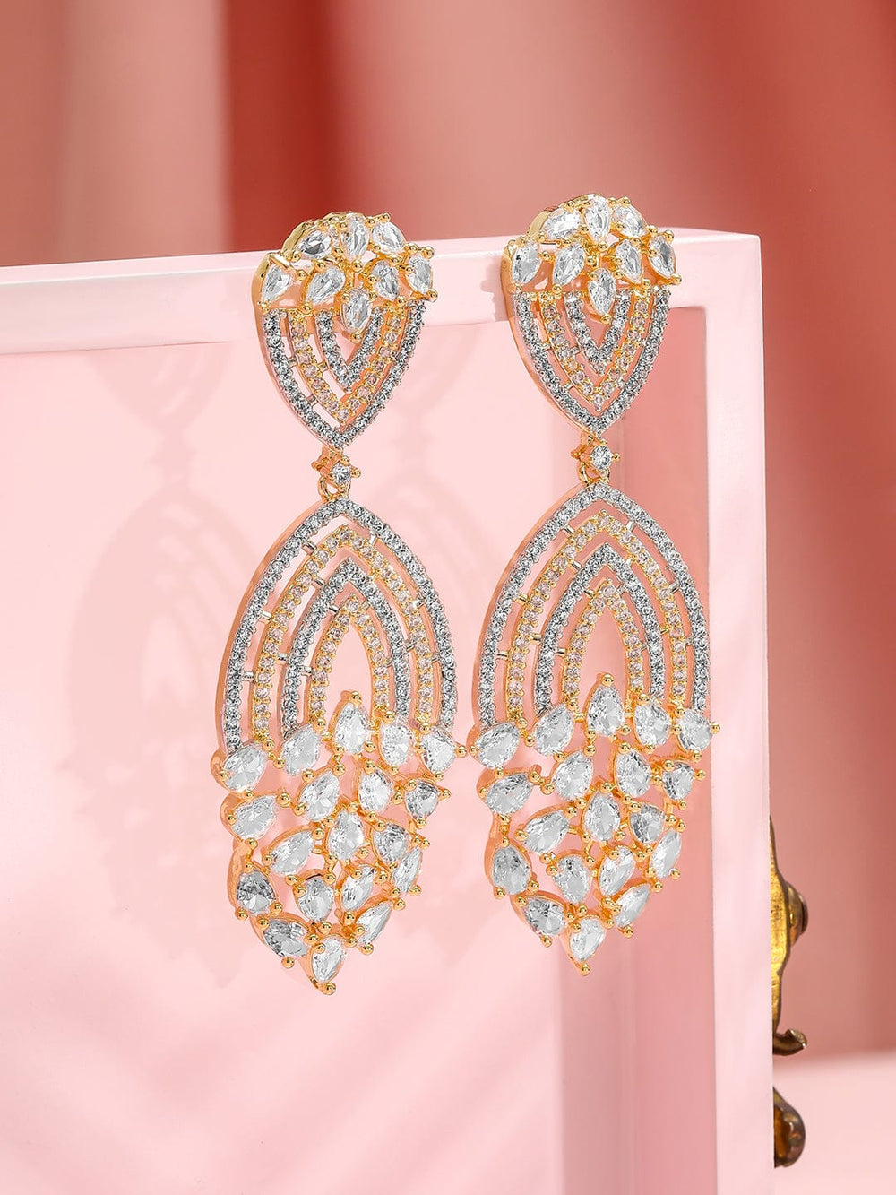 Rubans 18K Gold-Plated Cubic Zirconia Studded Statement Drop Earrings Earrings