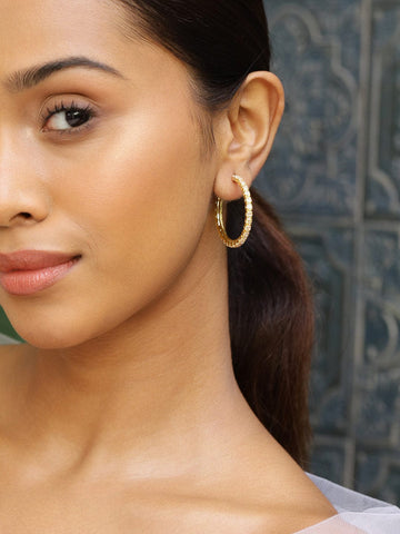 Rubans 18K Gold-Plated Cubic Zirconia Studded Statement Hoop Earrings Earrings