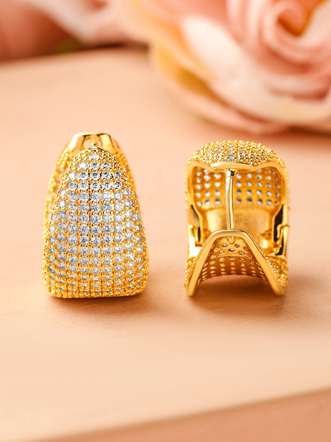 Rubans 18K Gold-Plated Cubic Zirconia Studded Statement Hoop Earrings Earrings