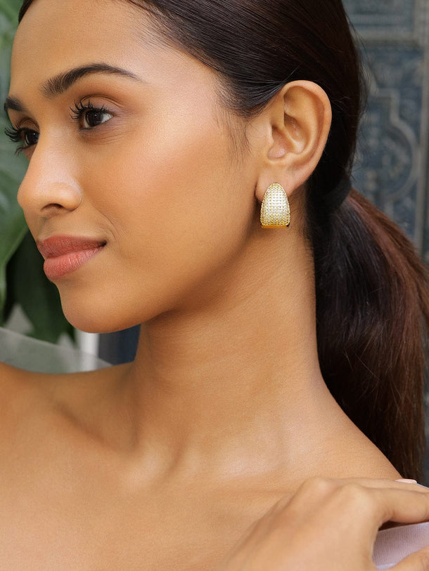 Rubans 18K Gold-Plated Cubic Zirconia Studded Statement Hoop Earrings Earrings