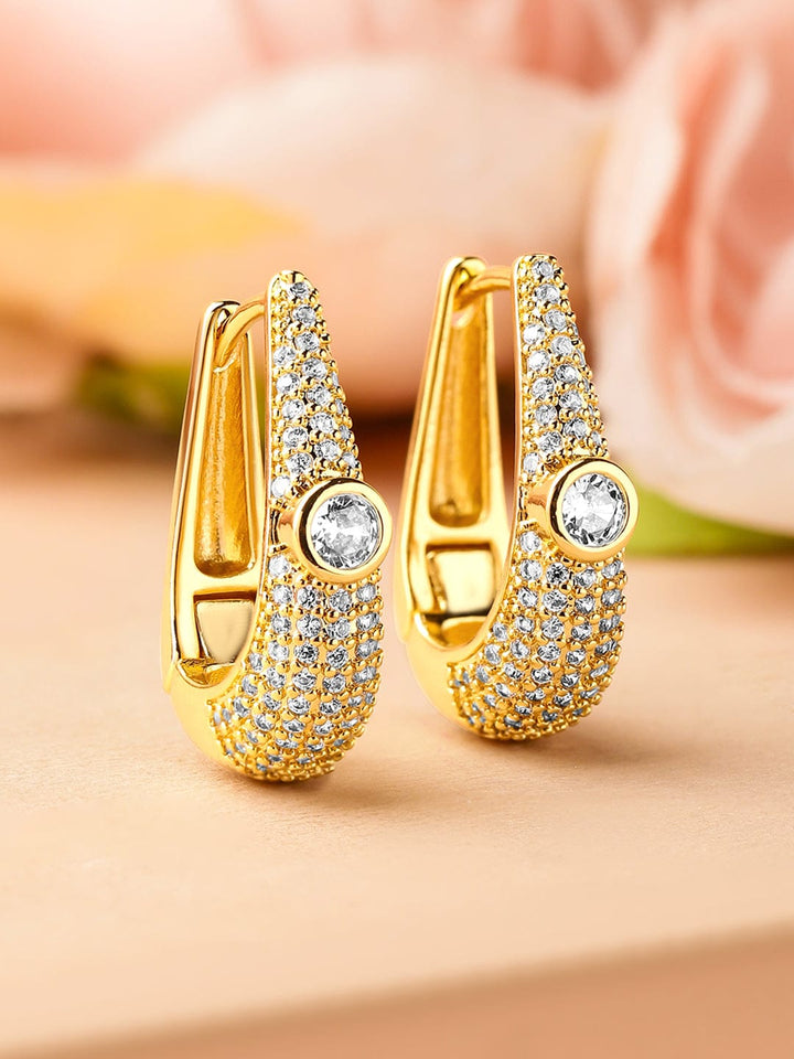 Rubans 18K Gold-Plated Cubic Zirconia Studded Statement Mini Hoop Earrings Earrings