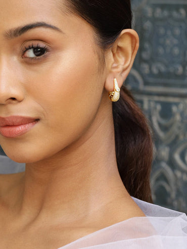 Rubans 18K Gold-Plated Cubic Zirconia Studded Statement Mini Hoop Earrings Earrings