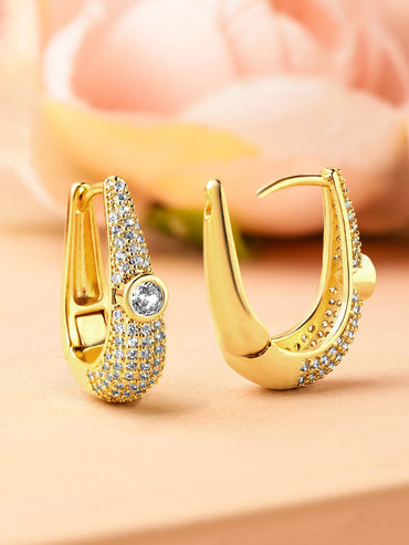 Rubans 18K Gold-Plated Cubic Zirconia Studded Statement Mini Hoop Earrings Earrings