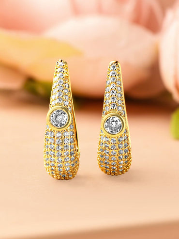 Rubans 18K Gold-Plated Cubic Zirconia Studded Statement Mini Hoop Earrings Earrings