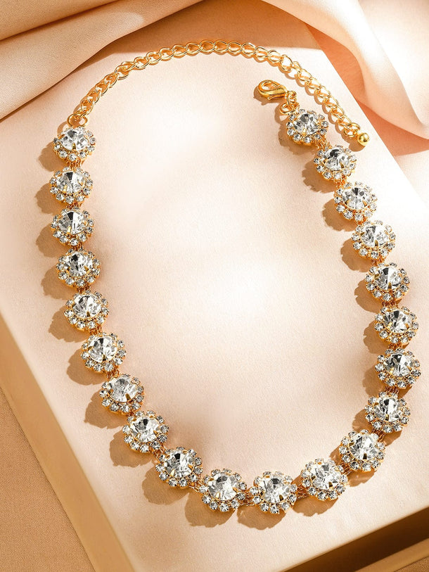 Rubans 18K Gold-Plated Cubic Zirconia Studded Statement Necklace â€“ Luxe Party Jewelry Necklace & Chains
