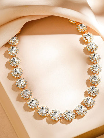 Rubans 18K Gold-Plated Cubic Zirconia Studded Statement Necklace â€“ Luxe Party Jewelry Necklace & Chains