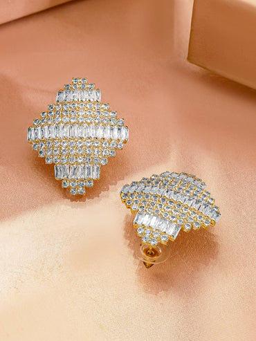 Rubans 18K Gold-Plated Cubic Zirconia Studded Statement Stud Earrings Earrings