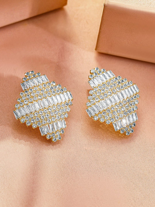Rubans 18K Gold-Plated Cubic Zirconia Studded Statement Stud Earrings Earrings