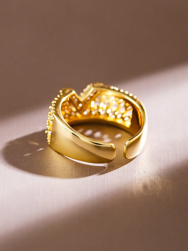 Rubans 18K Gold-Plated Cubic Zirconia Studded V-Cut Crown Design Adjustable Ring Rings