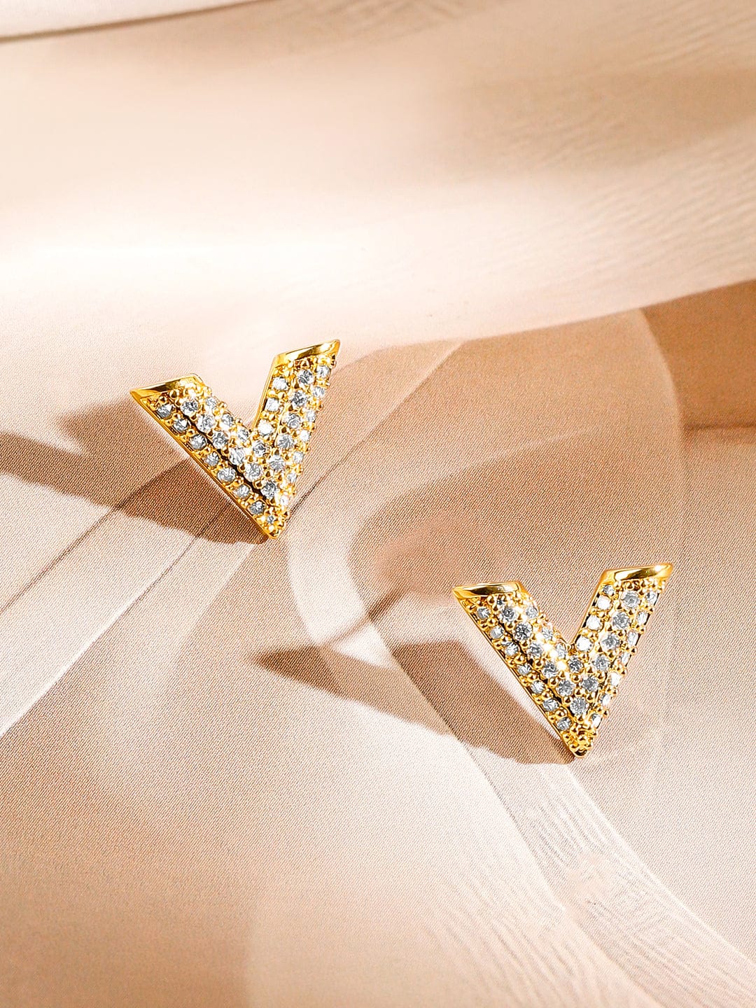 Rubans 18K Gold Plated Cubic Zirconia Studded V Shape Pendant Necklace & Earrings Set Jewellery Set