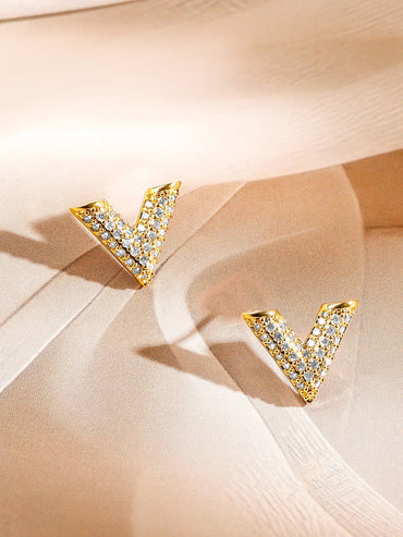 Rubans 18K Gold Plated Cubic Zirconia Studded V Shape Pendant Necklace & Earrings Set Jewellery Set