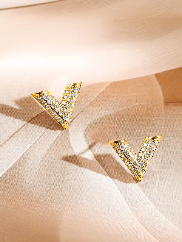 Rubans 18K Gold Plated Cubic Zirconia Studded V Shape Pendant Necklace & Earrings Set Jewellery Set