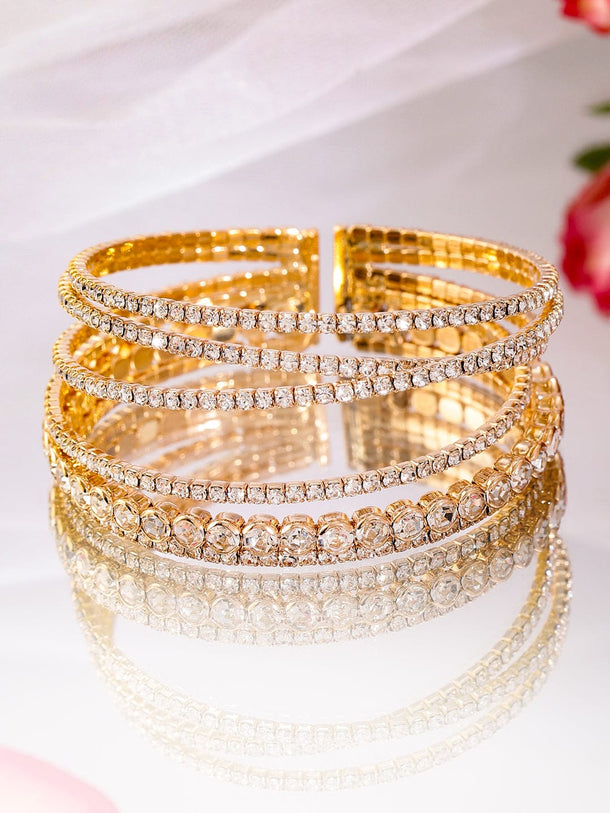 Rubans 18K Gold-Plated Cuff Bracelet with Sparkling AD & Cubic Zirconia Stones Wristwear