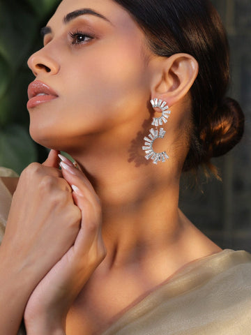 Rubans 18K Gold-Plated Curved Crystal Statement Drop Earrings Earrings