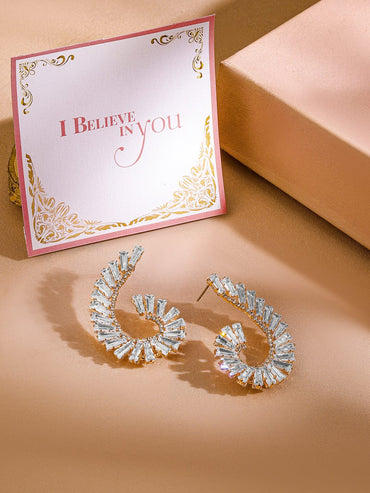 Rubans 18K Gold-Plated Curved Crystal Statement Stud Earrings Earrings