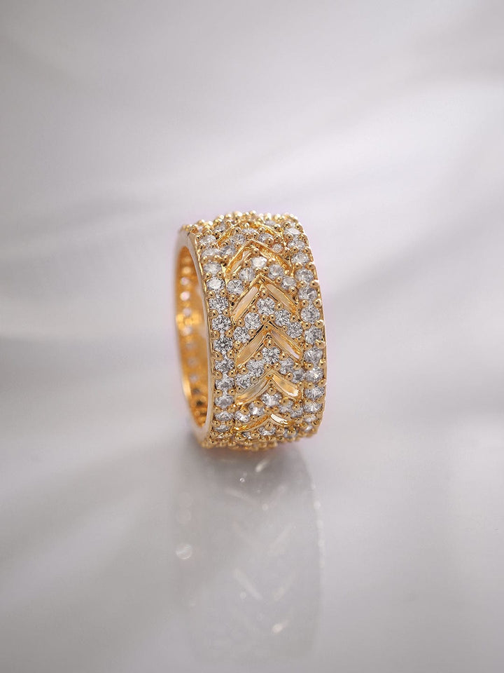 Rubans 18k Gold-Plated CZ-Studded Finger Ring Rings