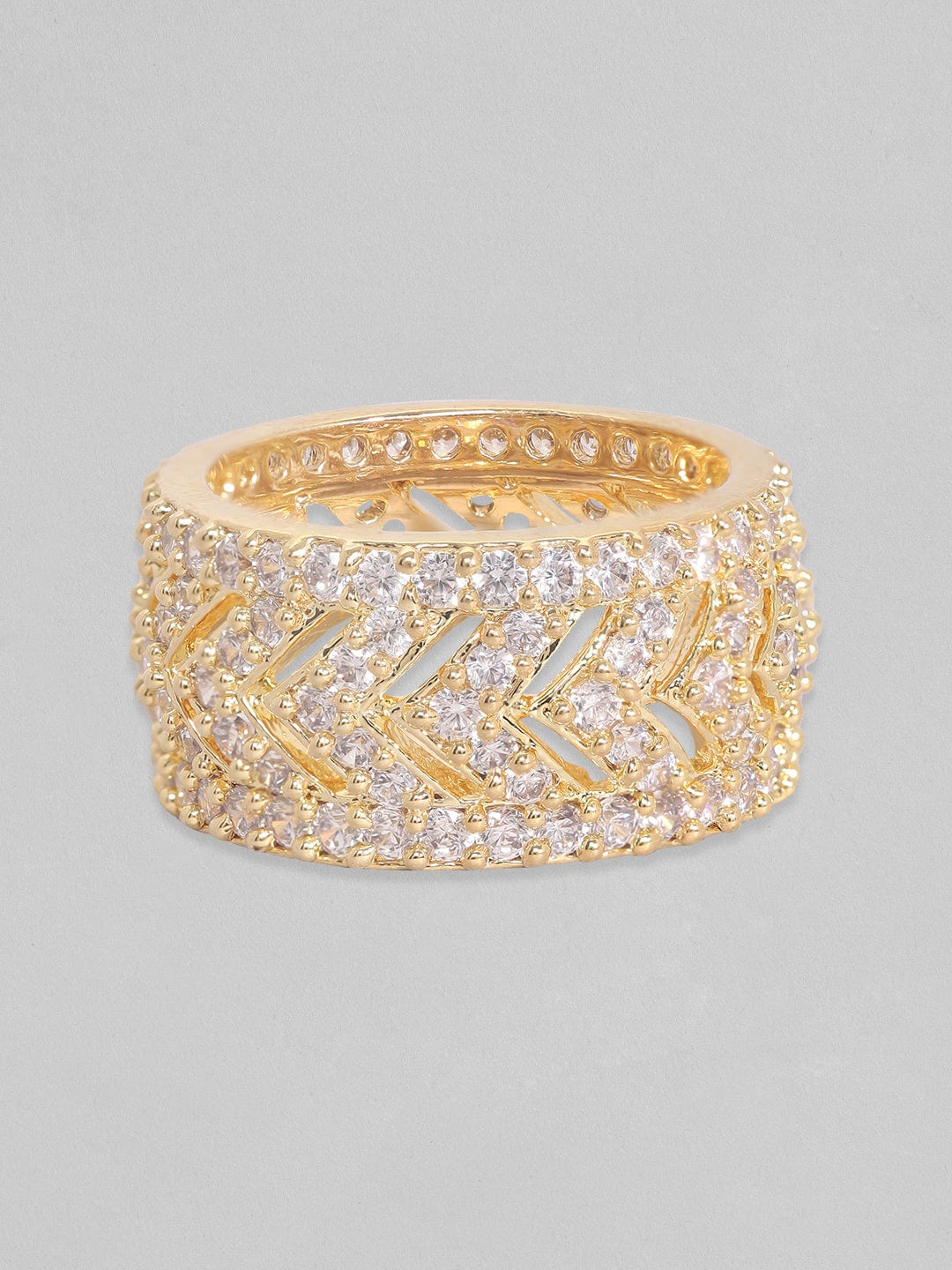 Rubans 18k Gold-Plated CZ-Studded Finger Ring Rings