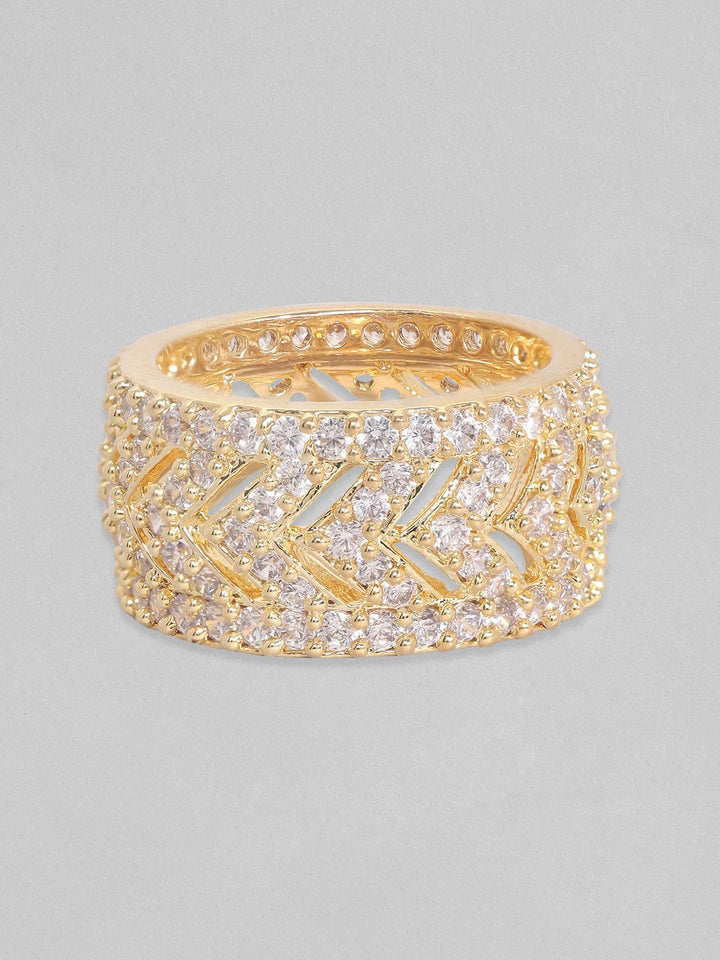 Rubans 18k Gold-Plated CZ-Studded Finger Ring Rings