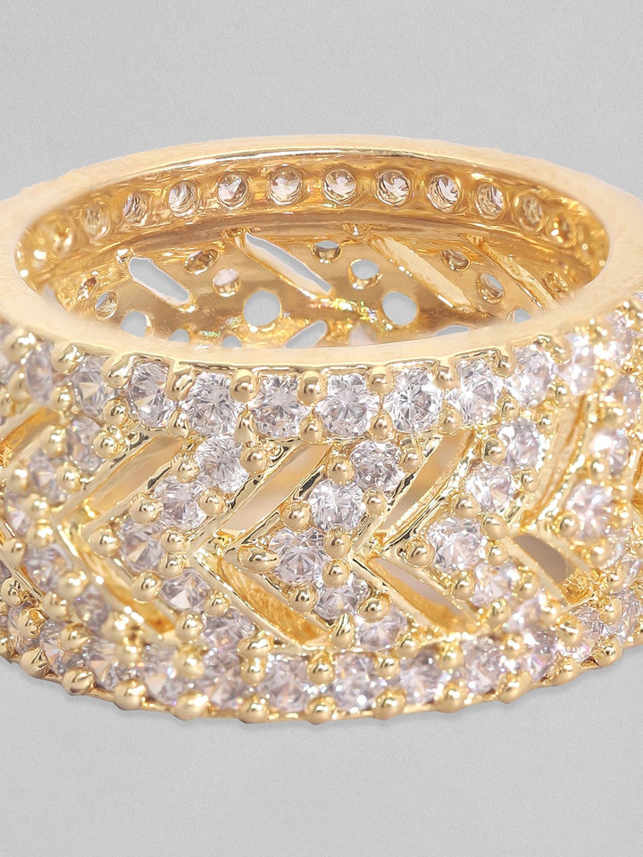 Rubans 18k Gold-Plated CZ-Studded Finger Ring Rings