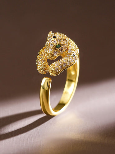 Rubans 18K Gold-Plated Demi-Fine Panther Motif Cubic Zirconia Studded Openable Ring Rings
