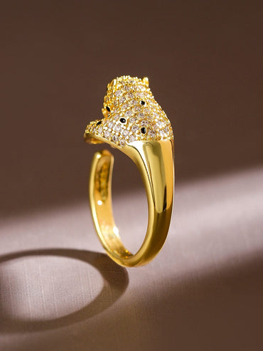 Rubans 18K Gold-Plated Demi-Fine Panther Motif Cubic Zirconia Studded Openable Ring Rings