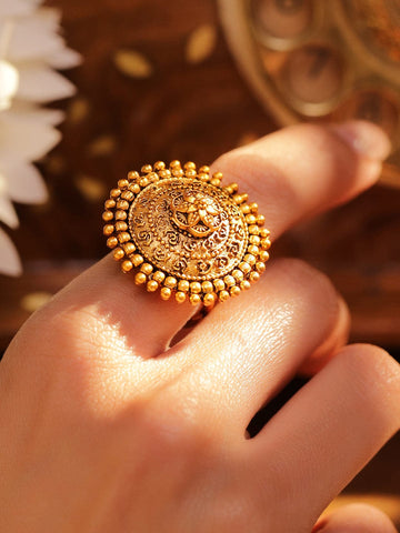 Rubans 18K Gold-Plated Dome-Shaped Floral Engraved Adjustable Ring Rings