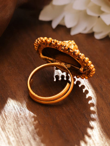 Rubans 18K Gold-Plated Dome-Shaped Floral Engraved Adjustable Ring Rings