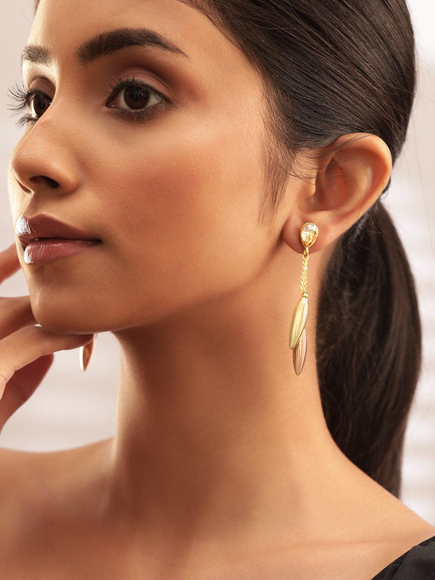 Rubans 18K Gold Plated Drop Earrings with Crystal & Dual-Tone Dangling Charm Detailing Earrings