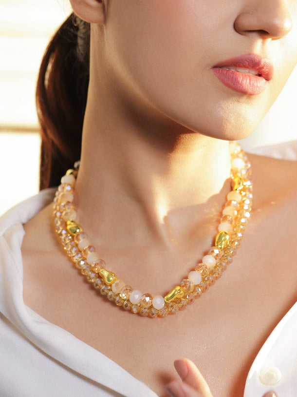 Rubans 18K Gold-Plated Dual-Layer Champagne Crystal & Molten Gold Beaded Necklace Necklaces, Necklace Sets, Chains & Mangalsutra