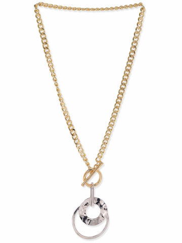 Rubans 18K Gold-Plated Dual Tone Gold and Silver Statement Long Chain Necklace Necklace & Chains