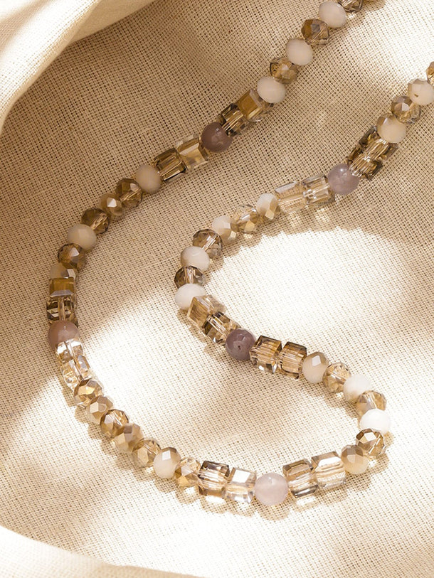 Rubans 18K Gold-Plated  Dual-Tone Ivory, Champagne & Smoky Grey Crystal Beaded Necklace Necklace & Chains