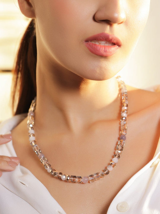 Rubans 18K Gold-Plated  Dual-Tone Ivory, Champagne & Smoky Grey Crystal Beaded Necklace Necklaces, Necklace Sets, Chains & Mangalsutra