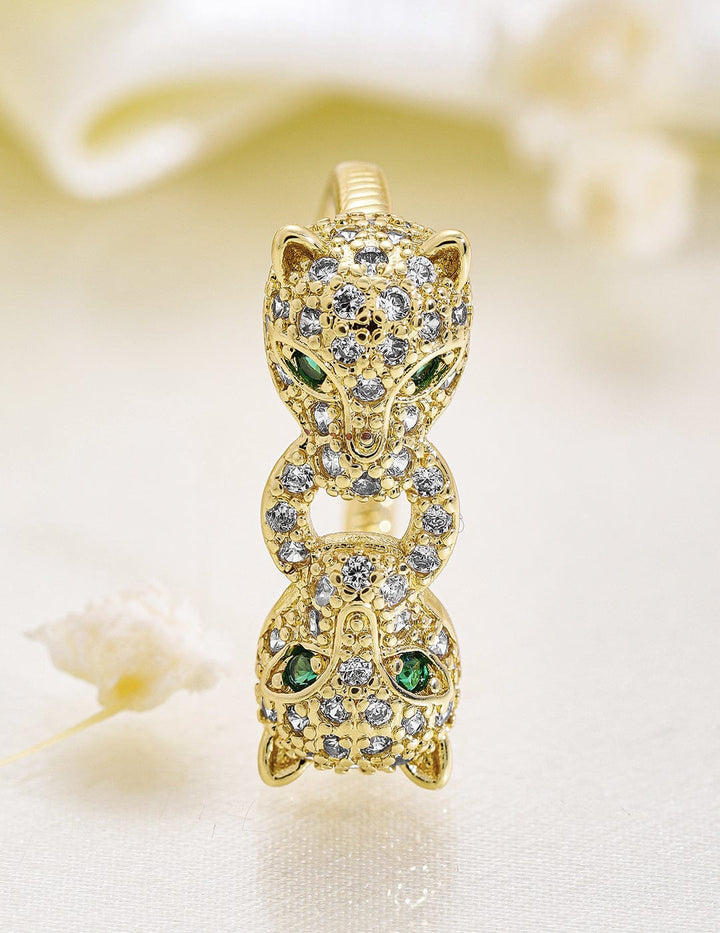 Rubans 18K Gold Plated Emerald Cubic Zicronia Studded Panther Motif Adjustable Finger Ring Rings