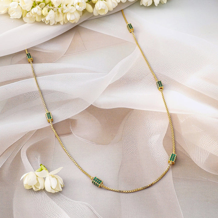 Rubans 18K Gold-Plated Emerald Green Beaded Elegant Long Gold Tone Necklace Necklace