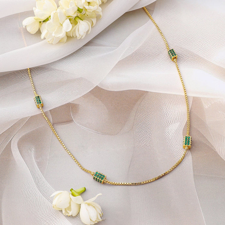 Rubans 18K Gold-Plated Emerald Green Beaded Elegant Long Gold Tone Necklace Necklace