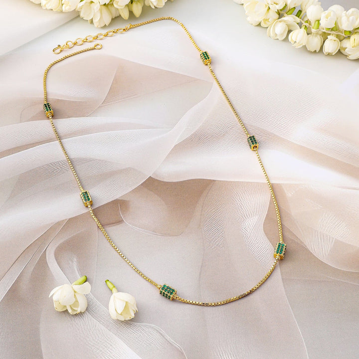 Rubans 18K Gold-Plated Emerald Green Beaded Elegant Long Gold Tone Necklace Necklace