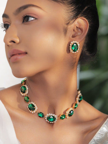 Rubans 18K Gold-Plated Emerald Green Crystal & Cubic Zirconia Statement Necklace Set Necklace Set