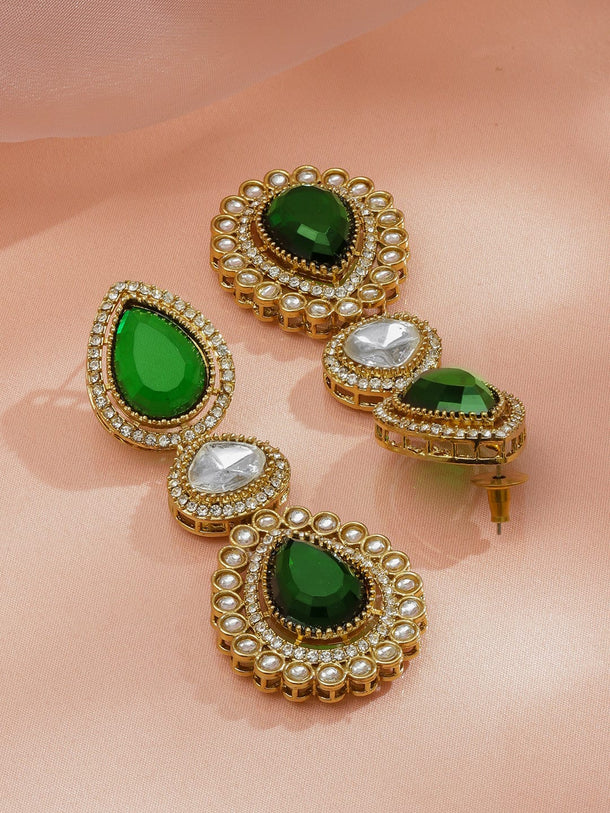 Rubans 18K Gold-Plated Emerald Green & White Cubic Zirconia Handcrafted Drop Earrings Earrings