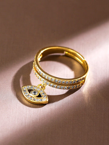 Rubans 18K Gold-Plated Evil Eye Charm Cubic Zirconia Studded Openable Adjustable Ring Rings