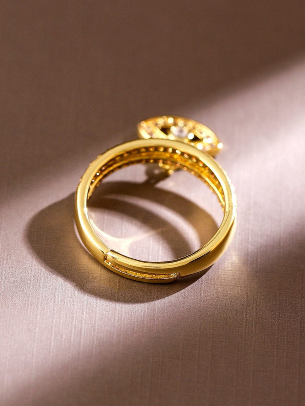 Rubans 18K Gold-Plated Evil Eye Charm Cubic Zirconia Studded Openable Adjustable Ring Rings