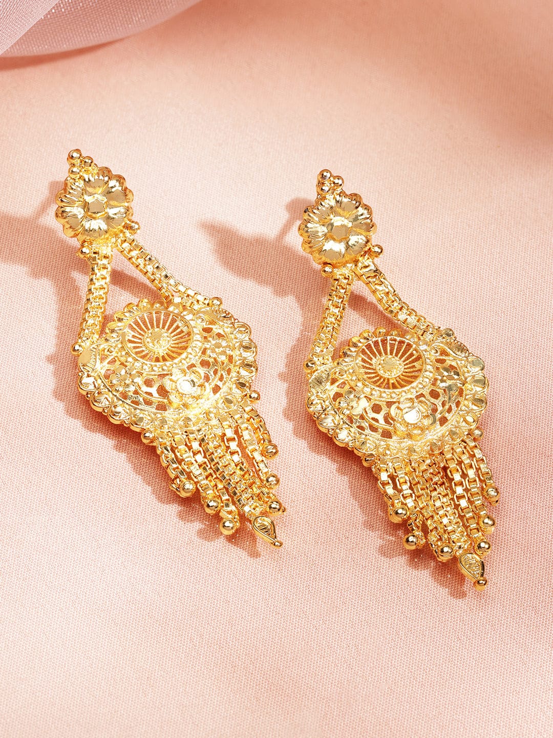 Rubans 18K Gold-Plated Floral Filigree Long Necklace Set with Drop Earrings Jewellery Set