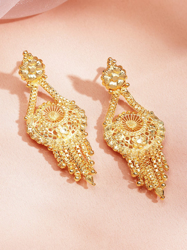 Rubans 18K Gold-Plated Floral Filigree Long Necklace Set with Drop Earrings Jewellery Set