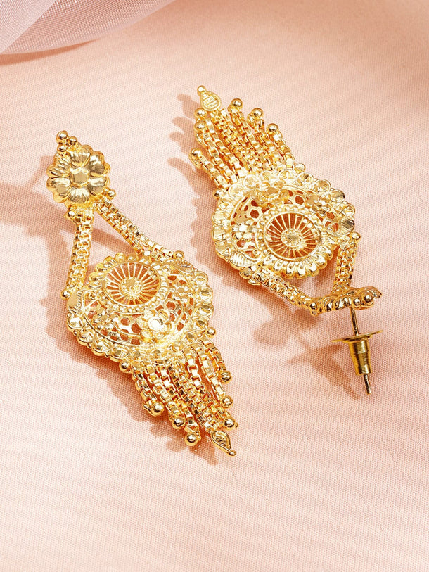 Rubans 18K Gold-Plated Floral Filigree Long Necklace Set with Drop Earrings Jewellery Set