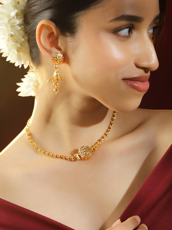 Rubans 18K Gold-Plated Floral Motif & Filigree Beaded Brass Necklace Set for Women Jewellery Set