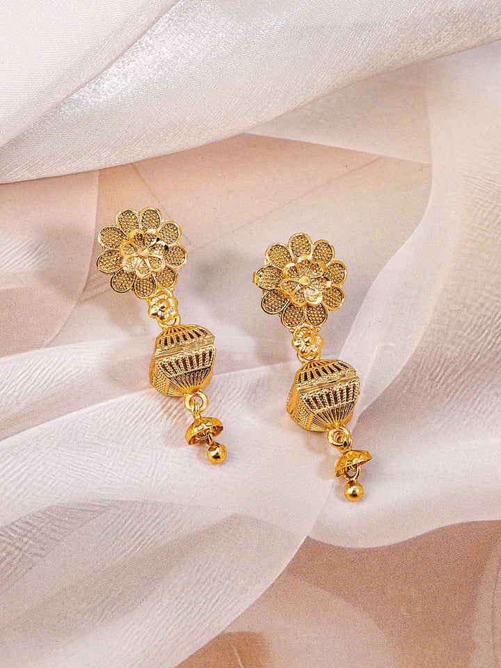 Rubans 18K Gold-Plated Floral Motif & Filigree Beaded Brass Necklace Set for Women Jewellery Set